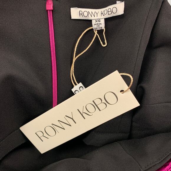 RONNY KOBO Size XS Carolayna Pink Fuchsia Polyamide Blend Wrinkled Bow Dress - Picture 4 of 4